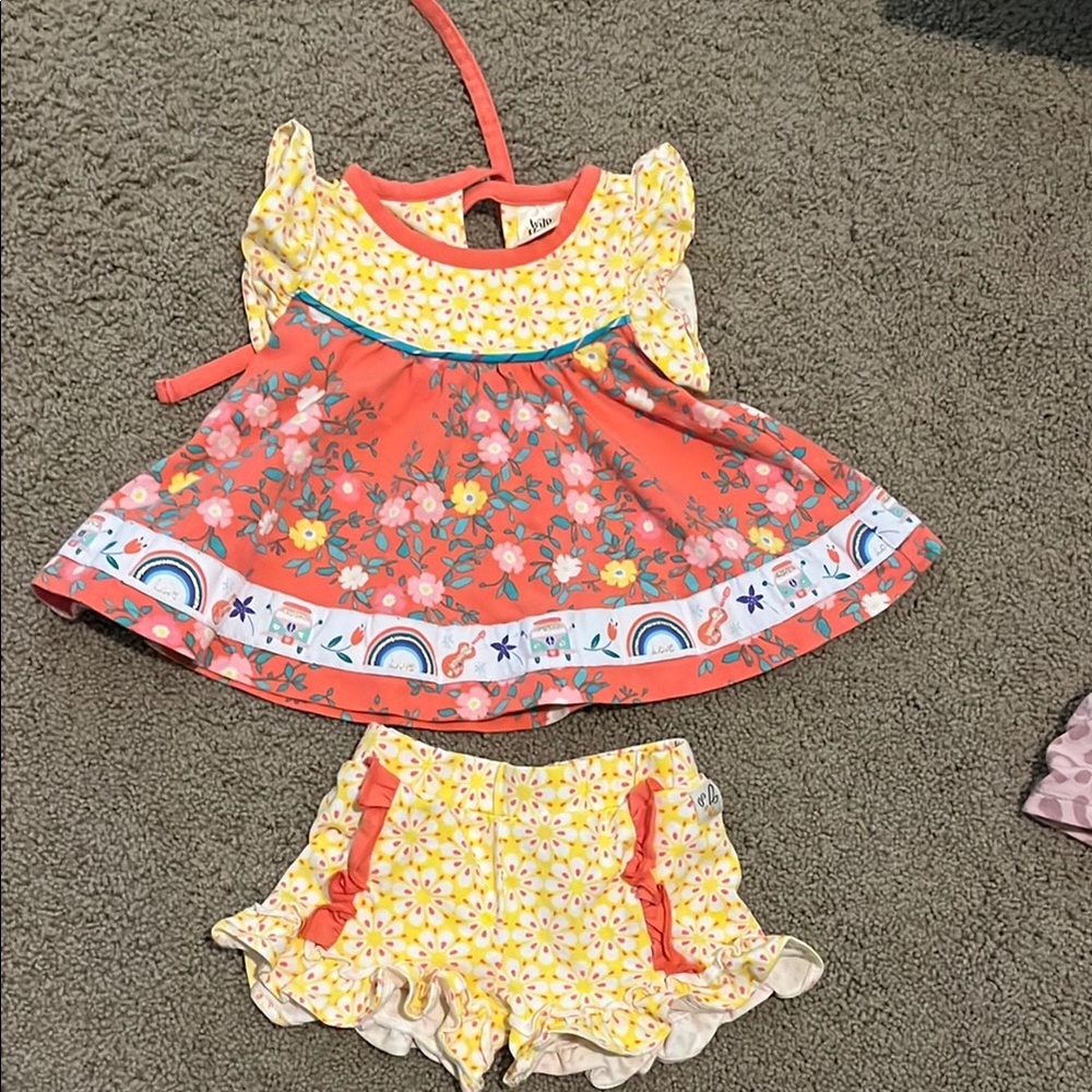 Wild flowers Floral and Rainbow Kids Matching Set - Orange and Yellow